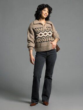 2/$30 Weekend Spencer Popover in Barley Aztec Knit Collared Sweater XS #A2041